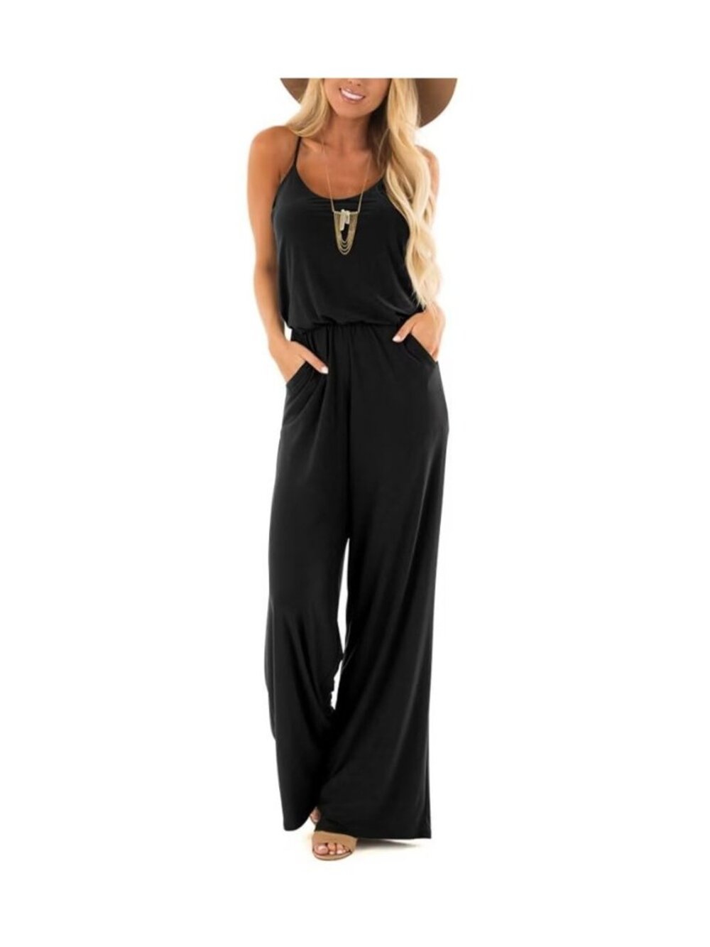 Summer Jumpsuits for Women Casual Loose Sleeveless Spaghetti Strap Wide Leg Long